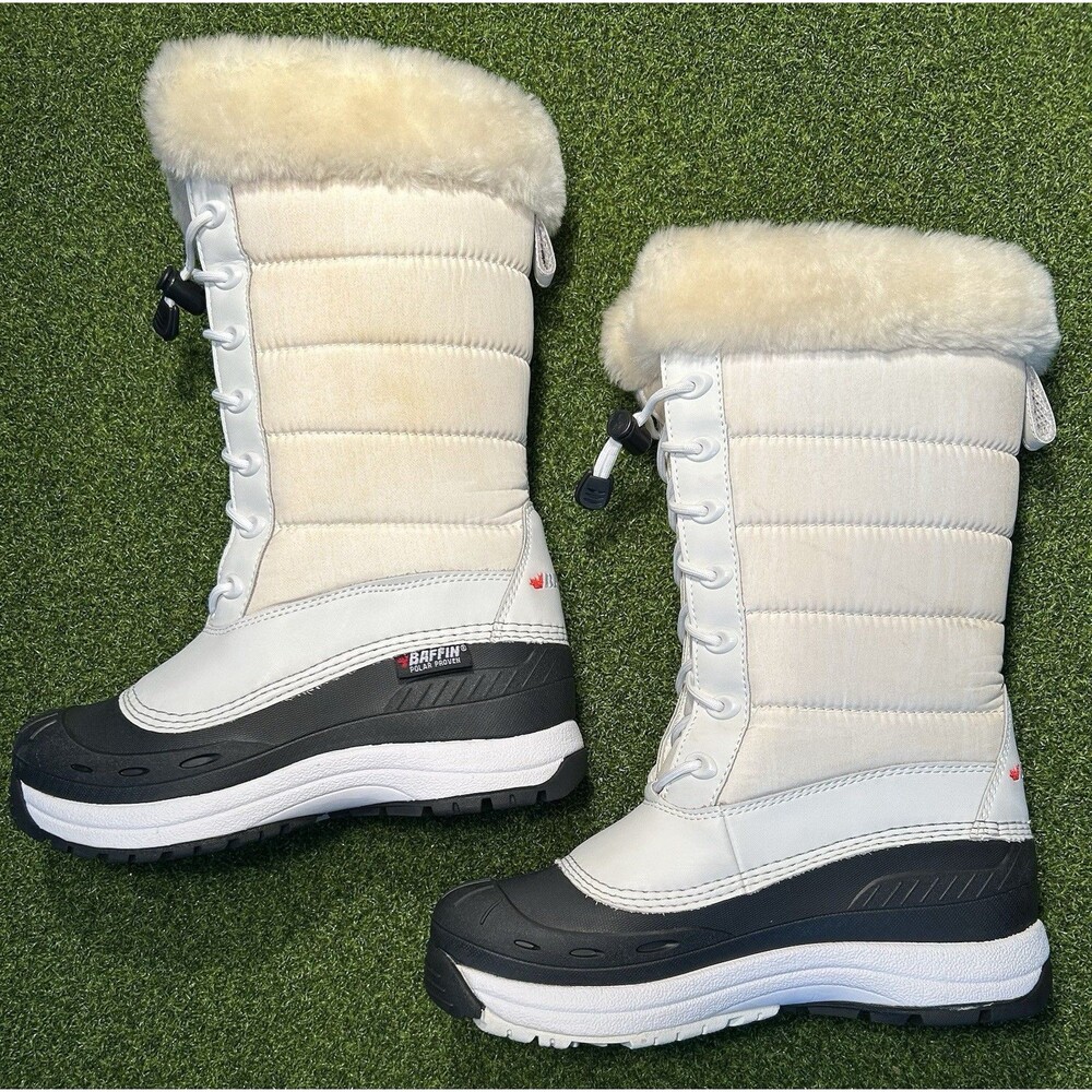 Baffin Iceland Drift Tall Winter Snow Boots Cream Black Insulated Womens Size 8